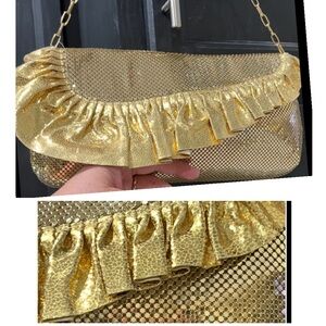 Whiting & Davis Gold Ruffle Asymmetric Metal Mesh Handbag